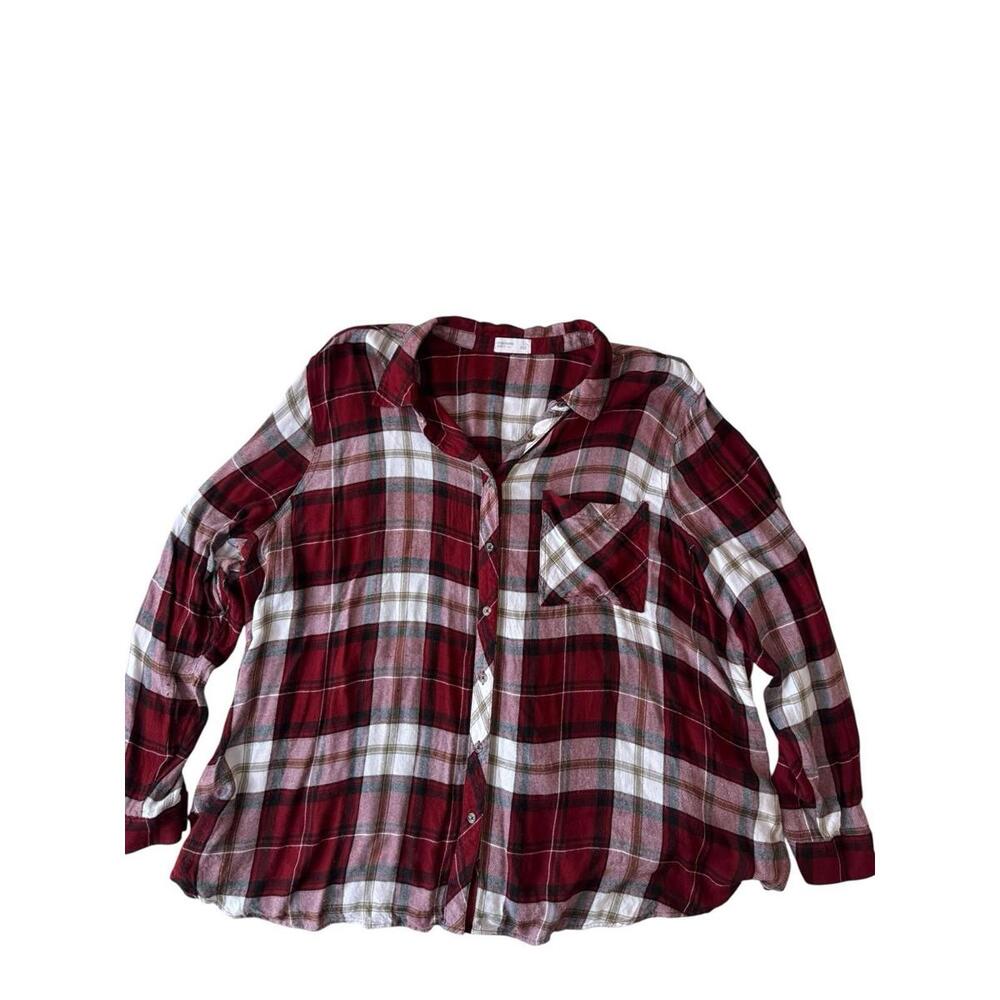 Maurices Flannel Shirt Women's Button Down Red Black White Plaid Plus Size 3 EUC